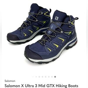Salomon X Ultra 3 Mid GTX Hiking Boots - Navy and Lime Size 9 Worn Once